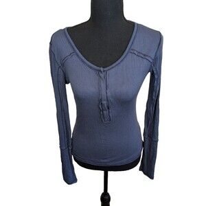 We the Free Megs Up All Night Henley Top Ribbed Snap Button Slim Fit Y2K Small